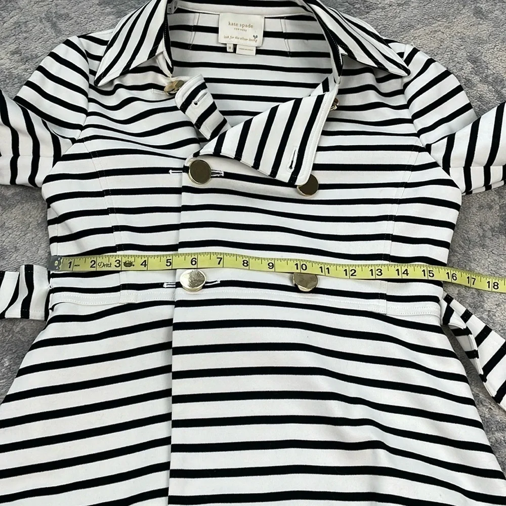 Kate Spade Nautical Striped Bow Jacket Crop Double Breasted Black White Sz M